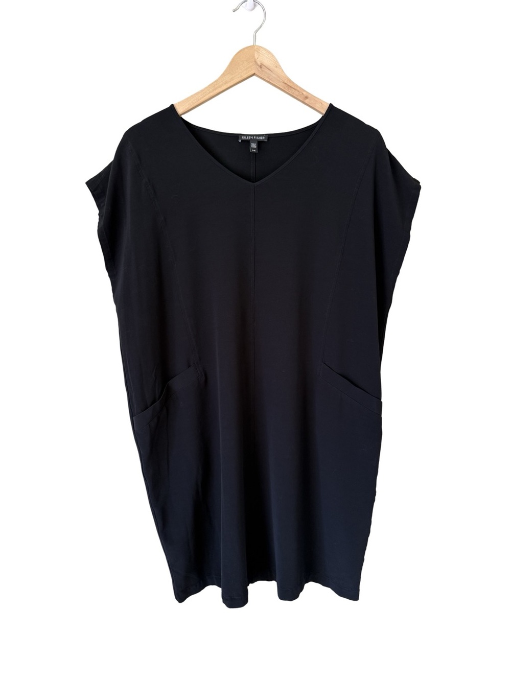 Eileen Fisher - Black V Neck Shift Dress - Size Large